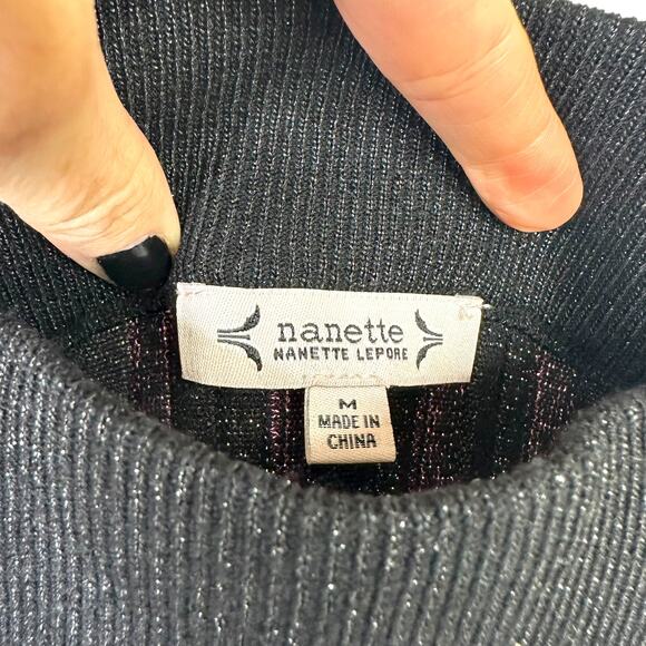 Nanette Lepore Very Black Le Rouge Silver Sparkle Pleated Midi Knit Swing Skirt - Picture 5 of 7